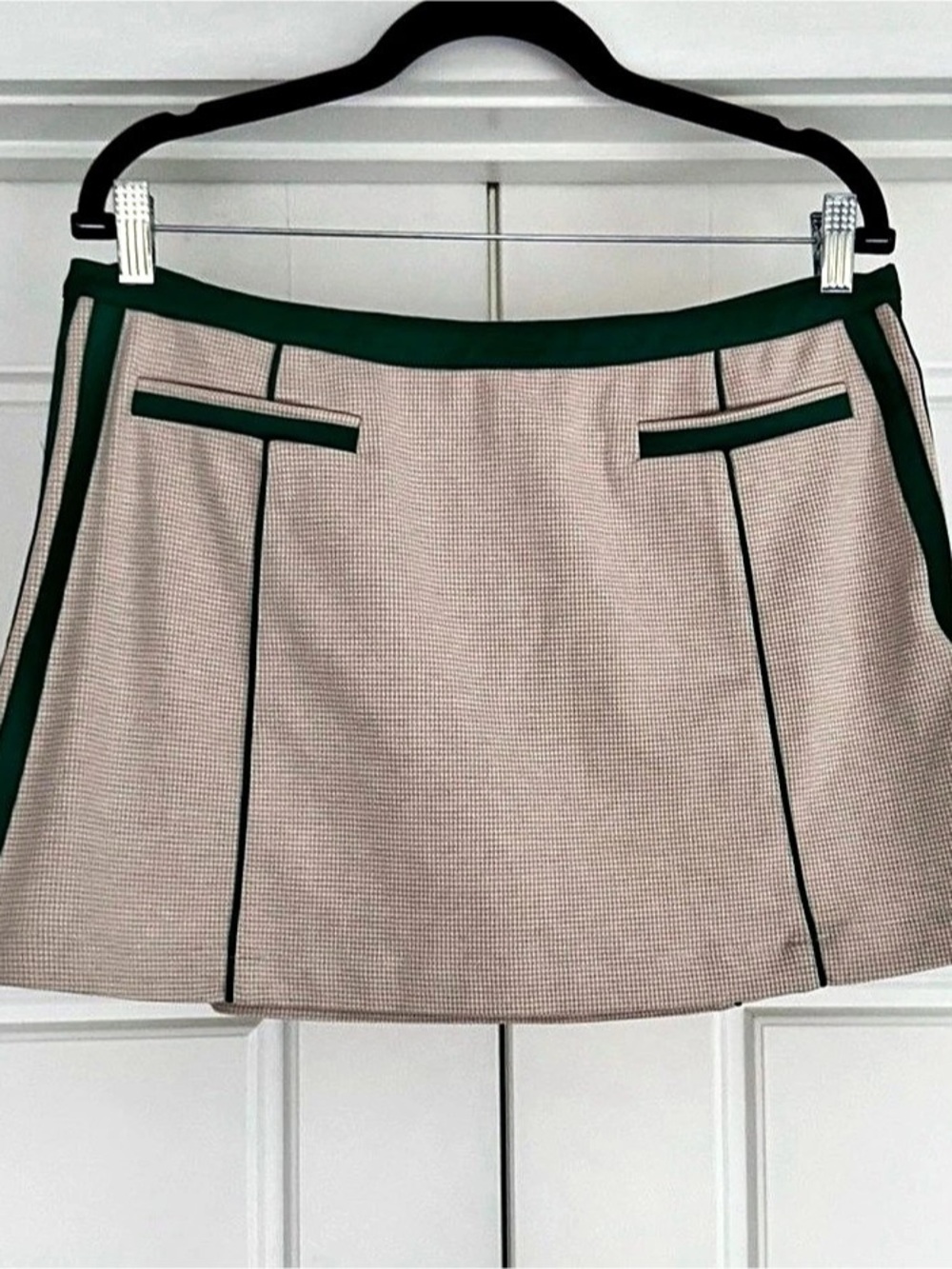 Anthropology Maeve Houndstooth Mini Skort Beige & Green Large
